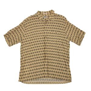 Camisa Moda Rayon Button Up Shirt Mens XL Korea Beige Blue Pattern